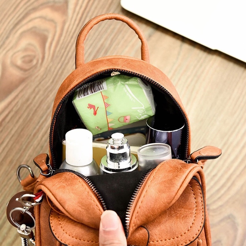 Balo Mini Kèm Móc Khoá Gấu, Túi Đeo Chéo Nữ Khoá Xập