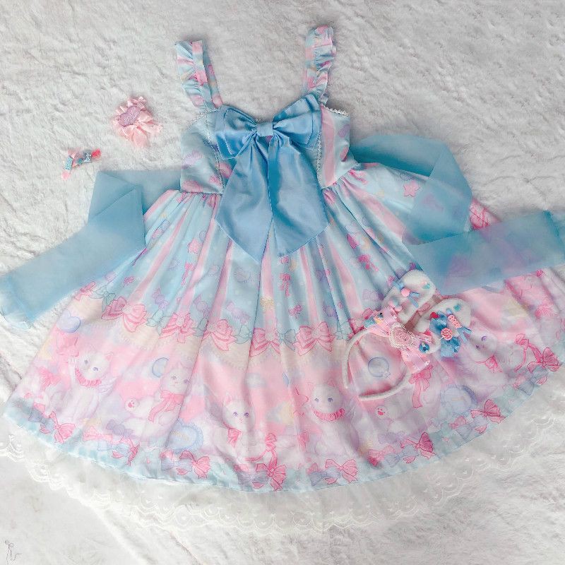 [Order] Váy đầm 2 dây Công chúa Lolita màu pastel hồng - xanh loại đẹp.