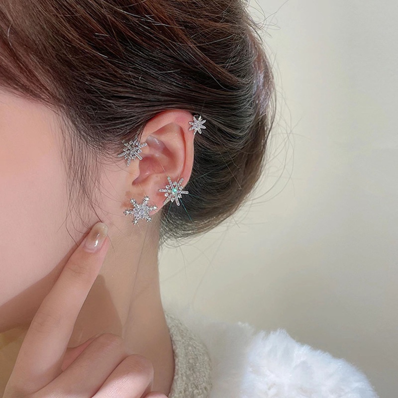 Khuyên Vành Tai Hình Bông Tuyết Đính Đá Thời Trang