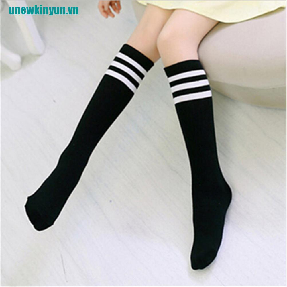 Yun♪Tất Thể Thao Cổ Cao Chất Cotton Hoạ Tiết Kẻ Sọc Cho Bé