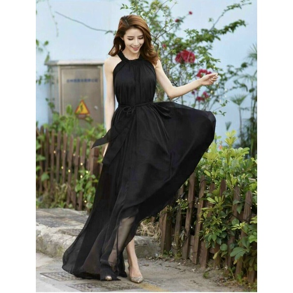 Đầm maxi đi biển đẹp dáng dài màu đen thời trang Hàn Quốc