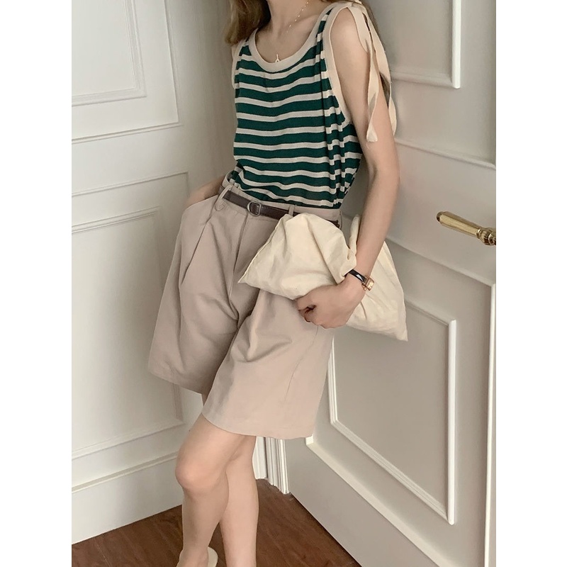 Áo Thun Dệt Kim Sát Nách Kẻ Sọc Thời Trang Mùa Hè Cho Nữ