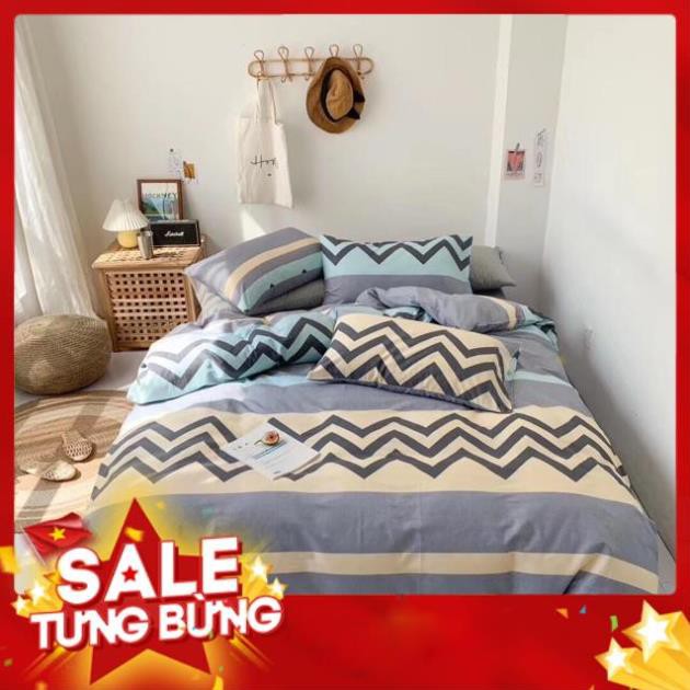 (GIẢM GIÁ) Bộ Chăn Ga Gối Cotton Organic , Cotton 100% Mẫu Ziczac