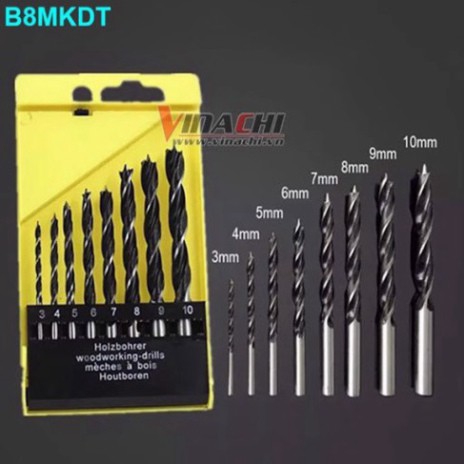 Bộ 8 mũi khoan 55 đầu gỗ đầu định tâm 3-10mm Xả hàng