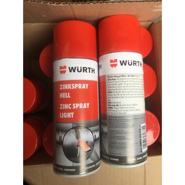 Sơn mạ kẽm ống pô chống rỉ chịu nhiệt Wurth zinc spray 400ml