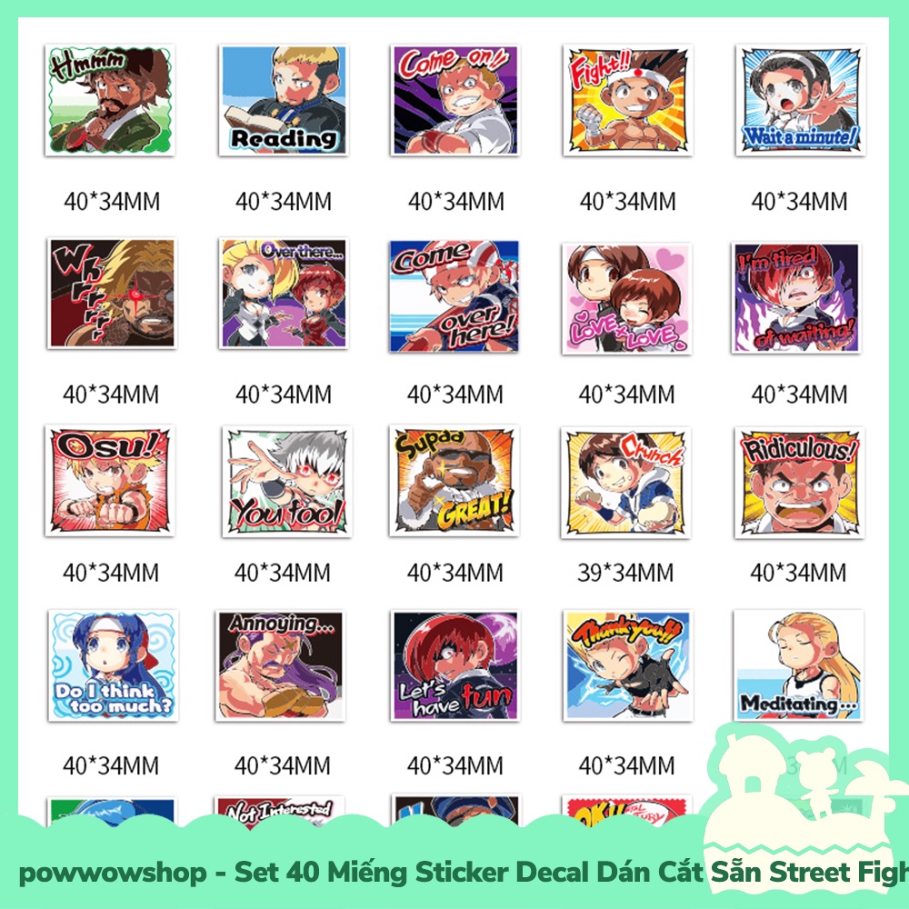 [Sẵn VN - Hỏa Tốc] Set 40 Miếng Sticker Decal Cắt Sẵn DIY Dán Trang Trí Vật Dụng Mẫu Nhân Vật Game Street Fighter Cute M