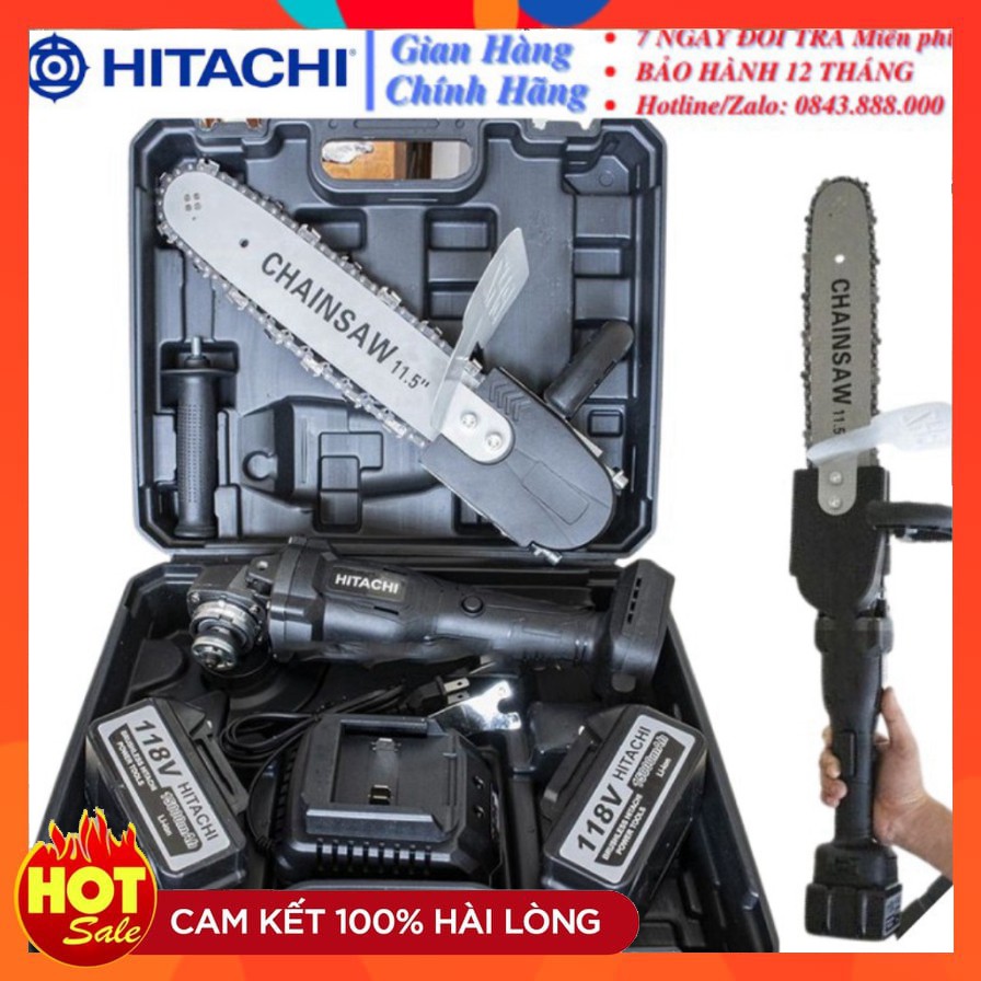 [CHÍNH HÃNG] Máy mài pin HITACHI 118V 2 pin + Lưỡi cưa xích Chain Saw Chính hãng