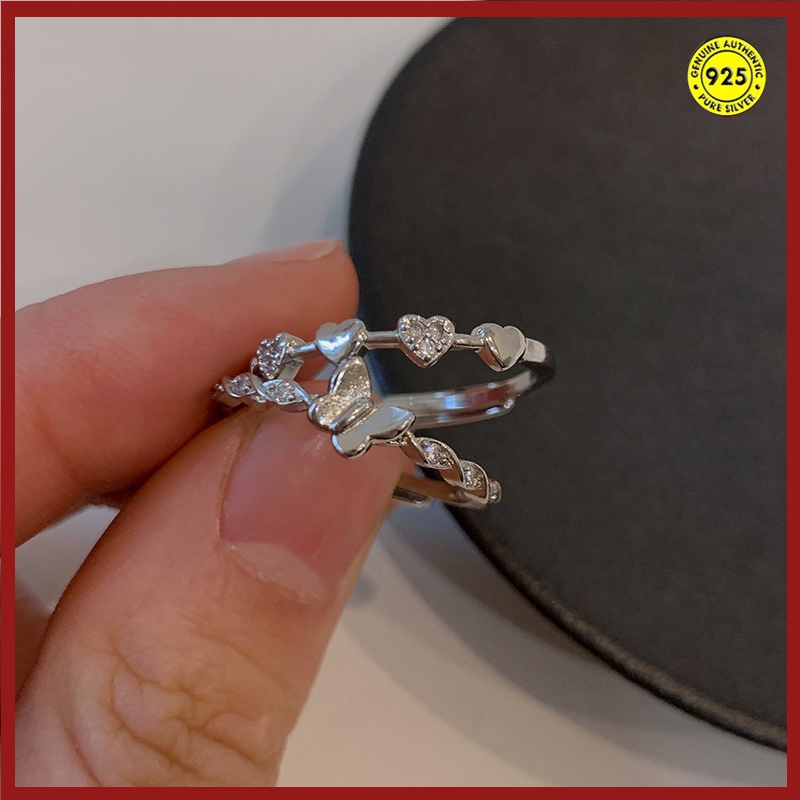 Nhẫn Mạ Bạc 925 Hình Bướm Đính Đá Zircon Xinh Xắn Cho Nữ