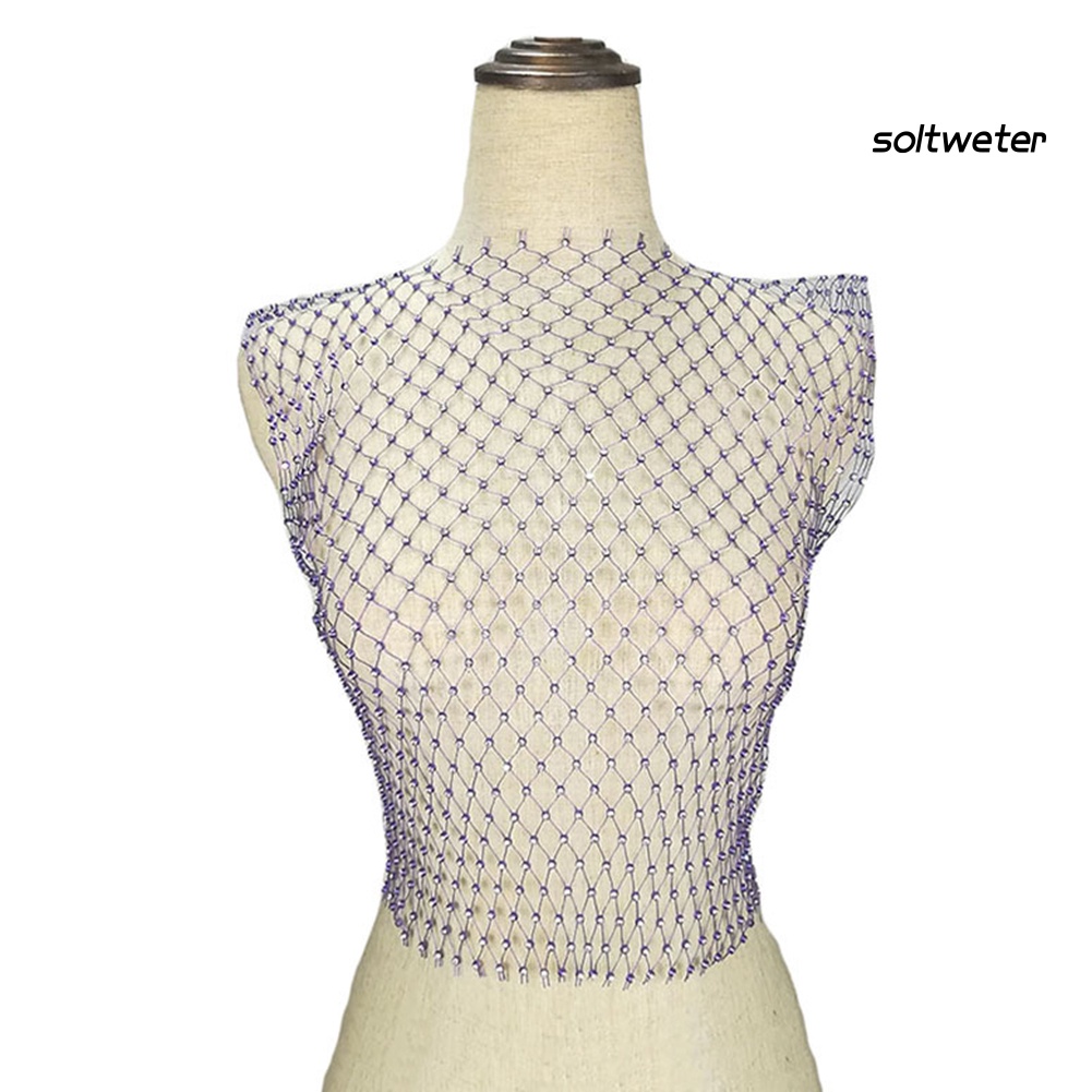 Áo Lưới Không Tay Cổ Tròn Đính Đá Quyến Rũ Thời Trang Cho Nữ