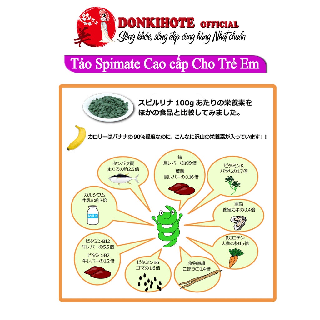 Tảo xoắn cho trẻ em, tảo xoắn nhật Spimate 1200 viên