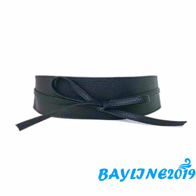 Thắt lưng nữ giả da bản rộng đính nơ thời trang