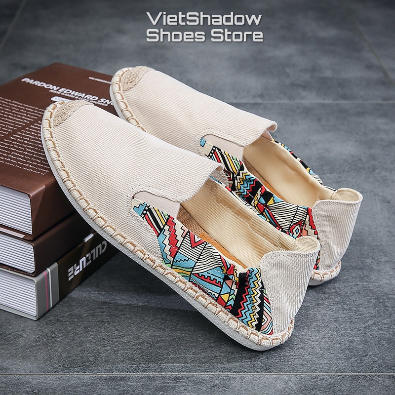 Slip on nam - Giày lười vải nam chất liệu nhung phối họa tiết mẫu mới 2022 - Mã 2953
