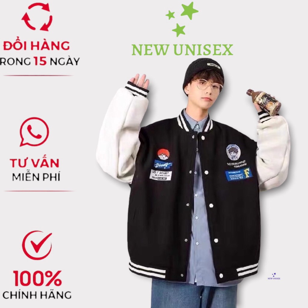 Áo Khoác Bomber Nỉ Phối Tay Hình Cậu Bé Form Rộng Unisex Siêu Hot Trend