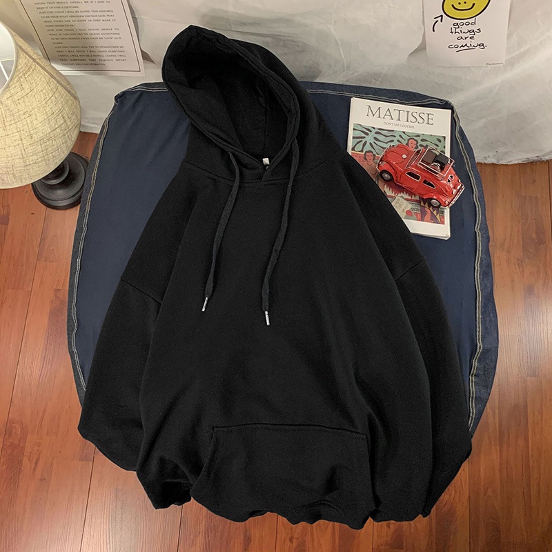 Áo hoodie IELGY vải nhung cổ tròn dài tay dáng rộng màu trơn cho nữ