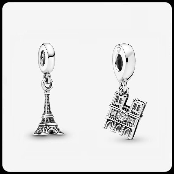 Paris Eiffel Tower Dangle Charm & Notre Dame Hanging Charm