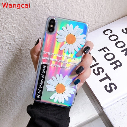 OPPO A91 A8 A9 A5 2020 A7 A5S A5 A3S A3 A83 A1 A79 A57 A39 Phone Case GD Daisy Flower Fresh Glitter Bling Colorful Clear Transparent Soft TPU Case Cover