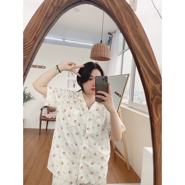Đồ ngủ pijama cộc tay quần đùi chất thô mát mẻ đồ mặc nhà Hàn Quốc ullzang