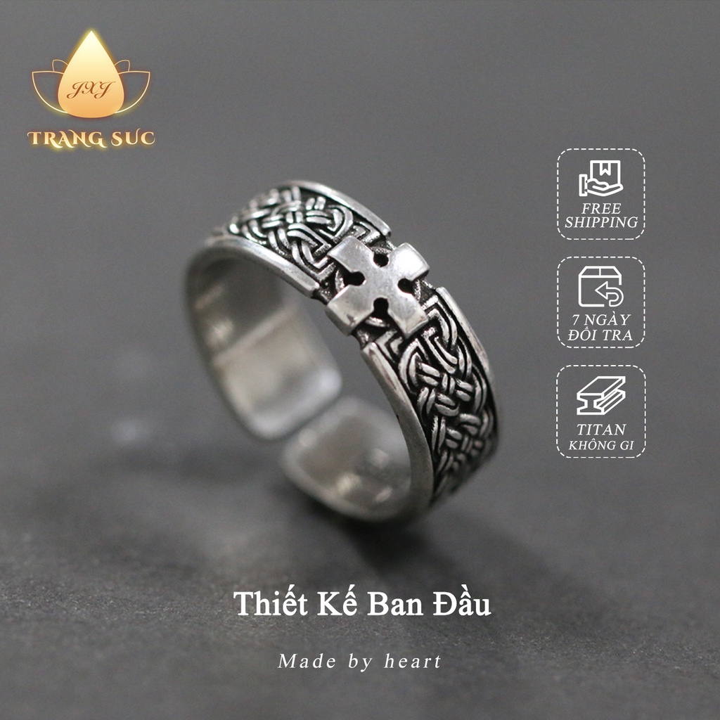 Nhẫn Nam TITAN Thánh giá Hoa văn Xoắn Làm như cũ Cổ điển Cá Tính Làm bằng tay Thiết kế ban đầu NH-237