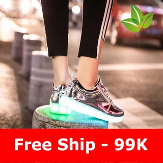 giày phát sáng bạc bóng - phát sáng đèn led 7 màu 8 chế độ công tắc tùy chỉnh  mã sp JE5464