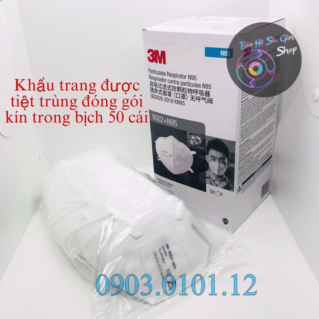 Khẩu trang 3m 9502+ cao cấp tiệt trùng đóng gói kín dây đeo qua đầu, N95 chính hãng đạt chuẩn FFP2 NIOSH Mỹ