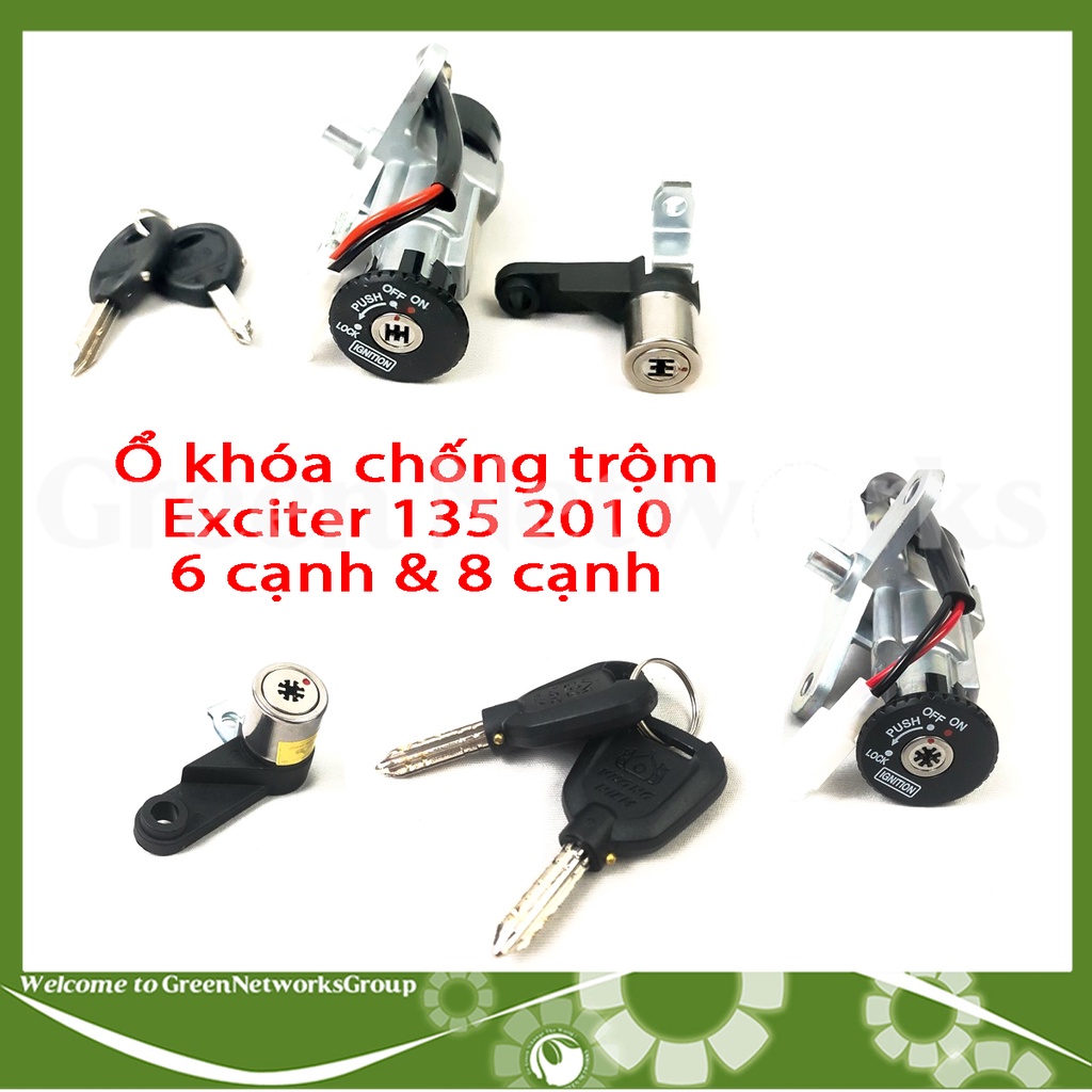 Ổ khóa chống trộm Exciter 135  2006 - 2010 6 cạnh 8 cạnh kèm khóa yên Greennetworks