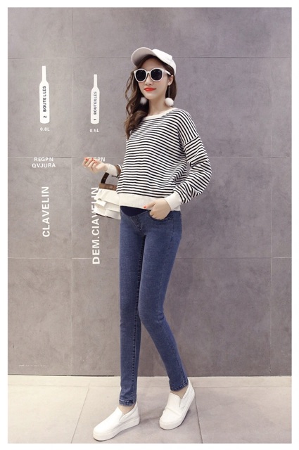 Hàng cao cấp - Quần bầu jean cạp chéo  có chun chỉnh bụng