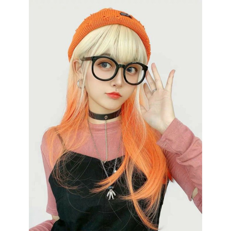 [Sẵn] Wig teen/lolita/cosplay M49 omber cam pha vàng sữa nhạt (tóc giả nguyên đầu dài qua ngực) tại Miu Cosplay