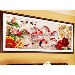 Tranh đính đá cuu ngư quần hội kt 202x86cm