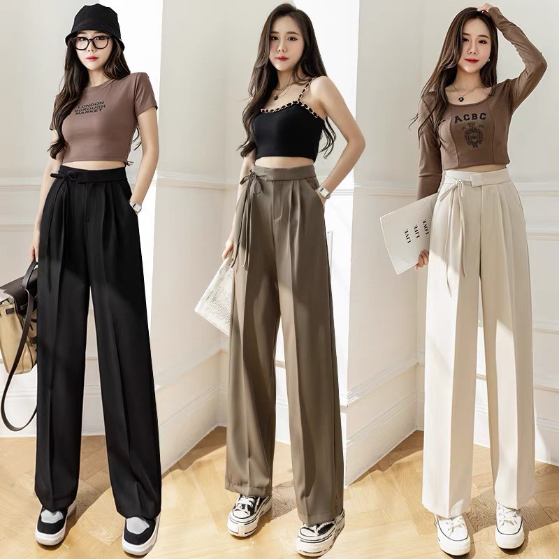Quần Ống Suông Lưng cao dây buộc nơ mới