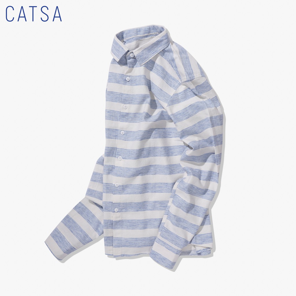 [Mã FAMALLT5 giảm 15% đơn 150K] CATSA Áo sơ mi xanh biển sọc trắng tay dài ASC179 | BigBuy360 - bigbuy360.vn
