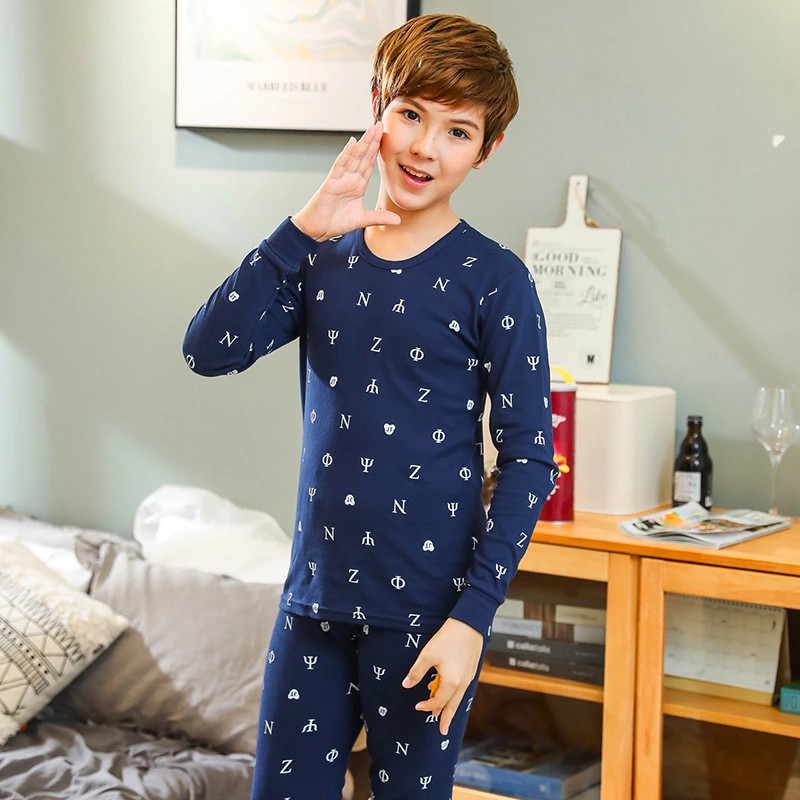 Boy Sleepwear Kids Pajamas Suit 8-18Yrs Teen Cotton Homewear Cartoon Bear Soft 2pcs/Set