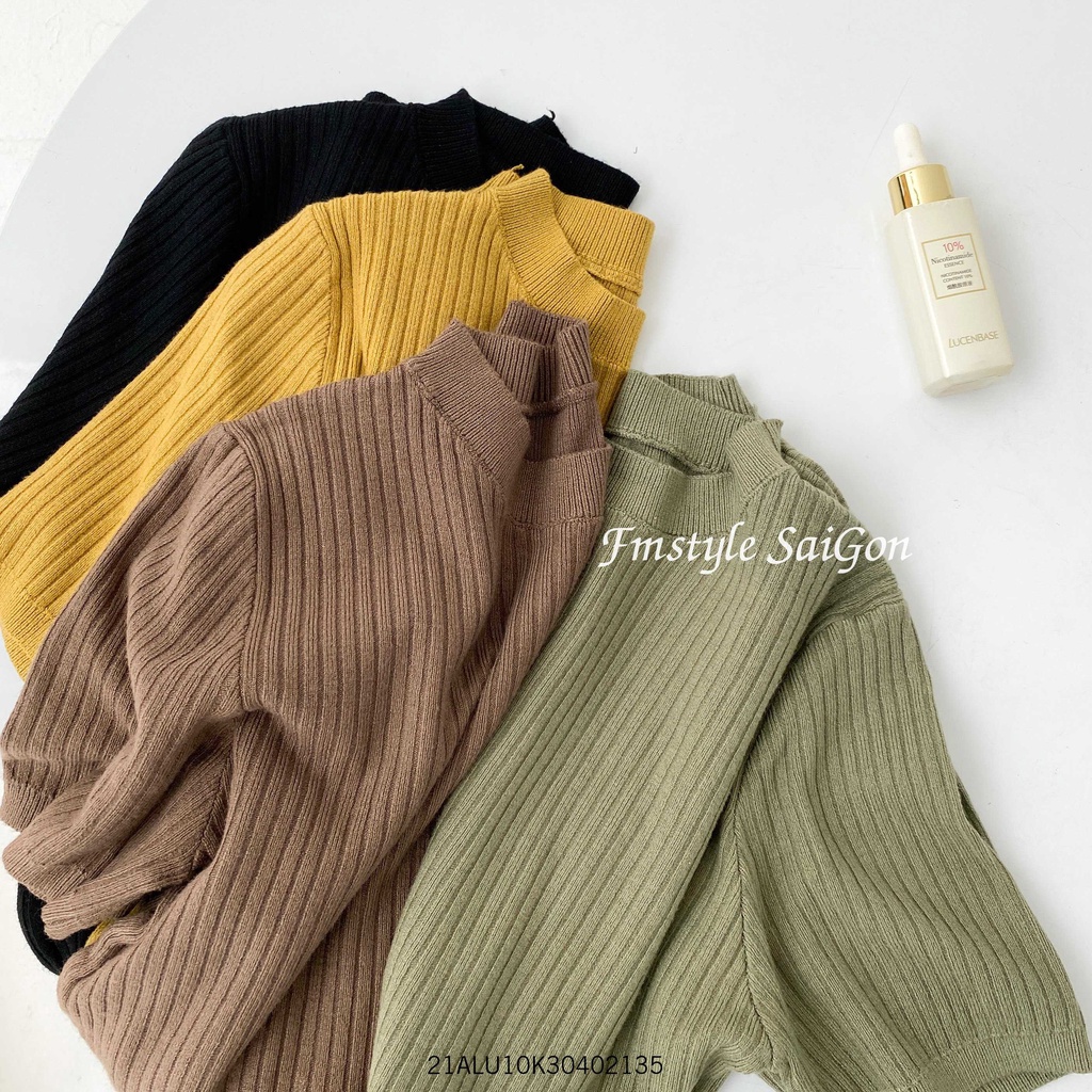 Áo len tay ngắn tăm cổ tròn nữ ulzzang kiểu Hàn Quốc VM STYLE 22ALU01K31901