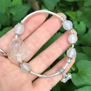 Vòng tay Hồ ly thạch anh trắng mix bạc