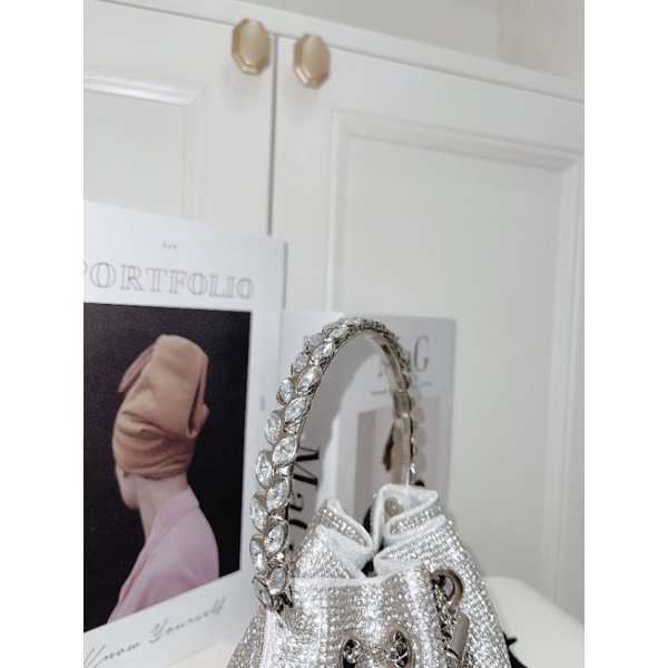 Túi xách nữ quai cầm tay gắn đá sáng lấp lánh sz15cm xinh dã manfullbox