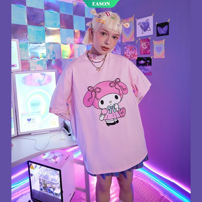 SANRIO Áo Thun Tay Ngắn Dáng Rộng In Hoạt Hình Kuromi My Melody Dễ Thương Thời Trang Mùa Hè Cho Nữ