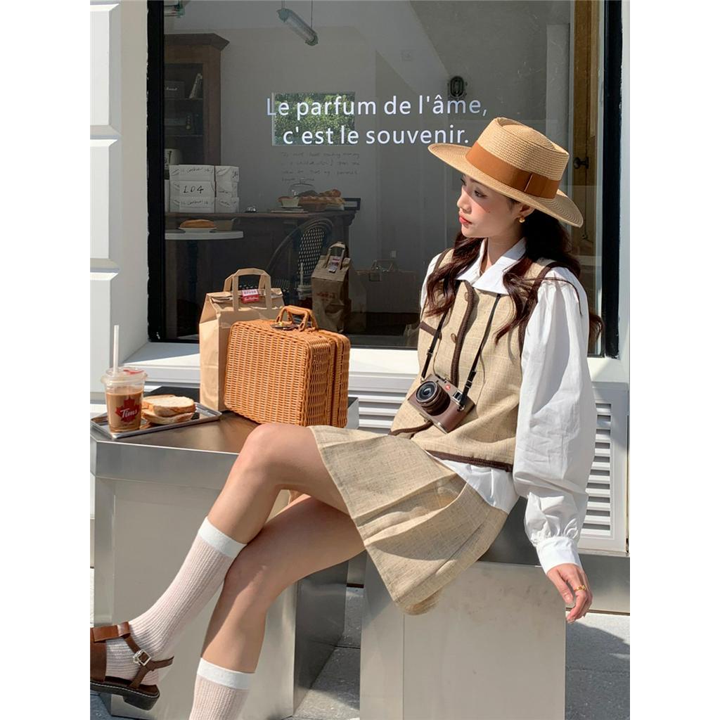 Áo Sơ Mi Nữ Dài Tay Màu Trắng / Xanh Dương Kiểu Pháp 61611