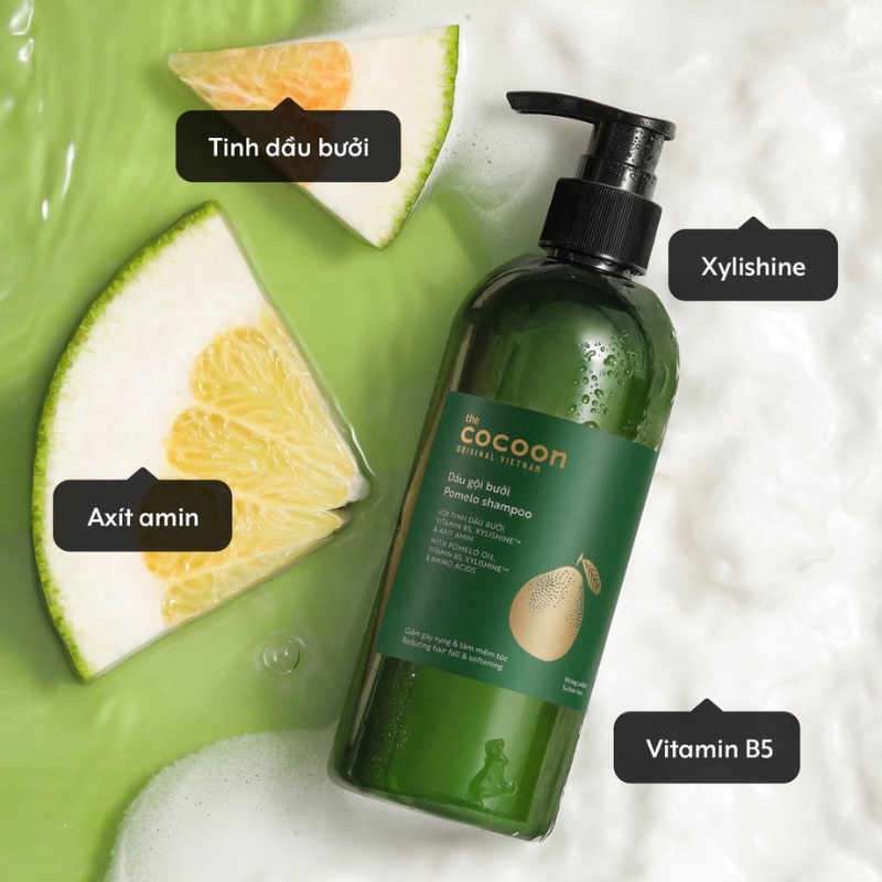 Cặp dầu gội dầu xả bưởi Cocoon 310ml ngăn giảm tóc gãy rụng và mềm mượt tóc hương bưởi non x Tinh dầu bưởi xịt dưỡng tóc