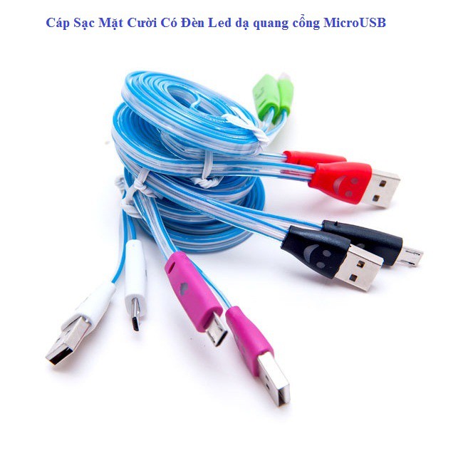 Cáp Sạc Mặt Cười Có Đèn Led dạ quang cổng MicroUSB - Màu đen