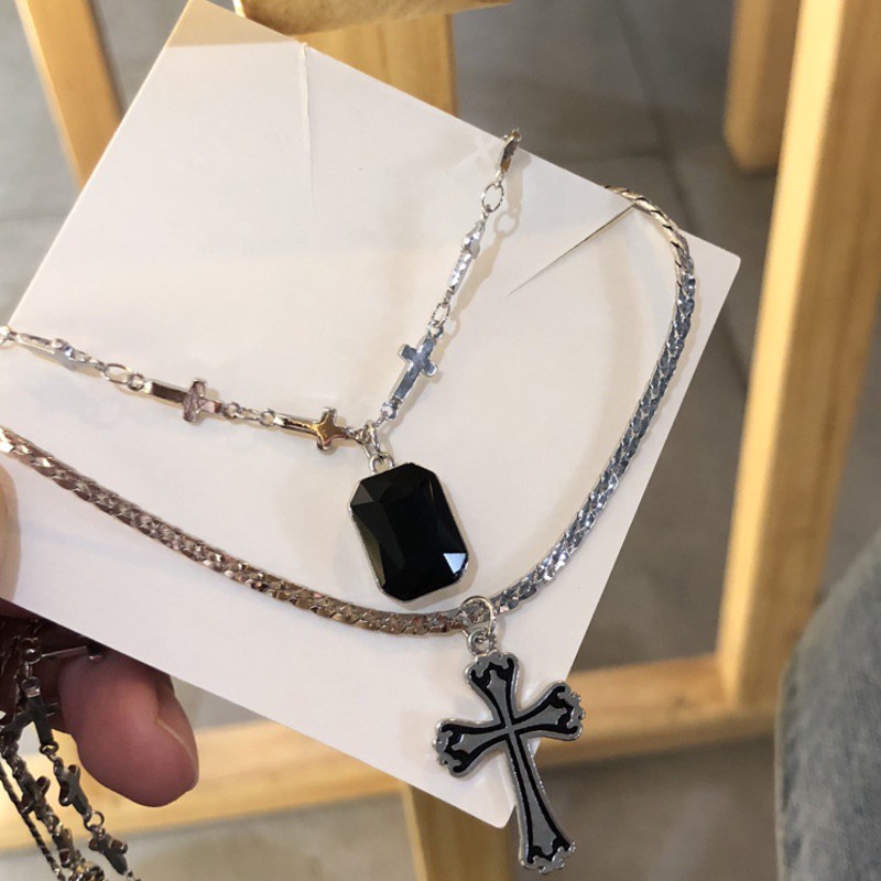 vòng cổ Nhiều Lớp Mặt Hình Chữ Thập / Vuông Phong Cách Hip Hop Hàn Quốc Cổ Điển