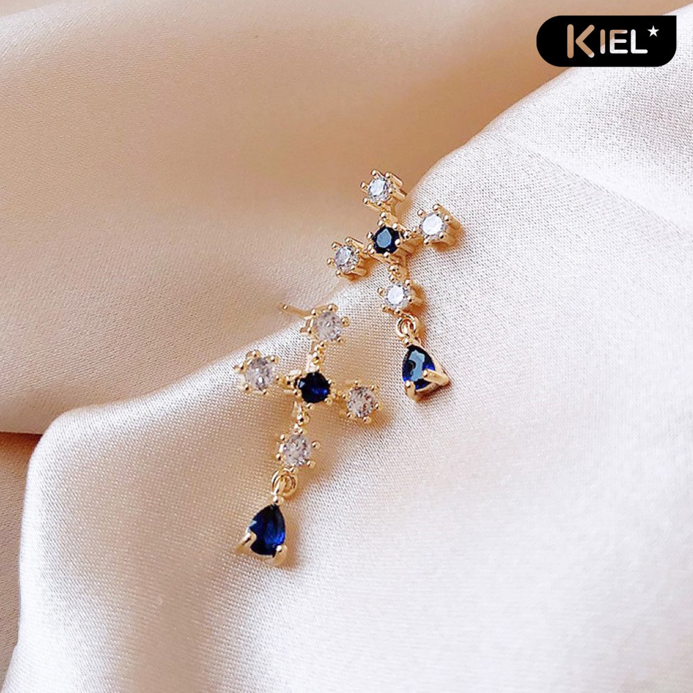 Bông Tai Xỏ Chất Liệu Hợp Kim Đính Đá Sapphire Nhân Tạo Cho Nữ