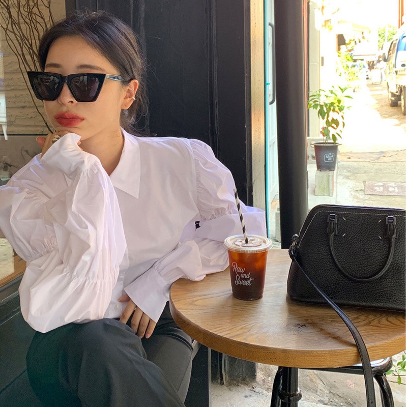 Áo sơ mi trắng tay phồng thiết kế mới kiểu Hàn Quốc dễ phối đồ