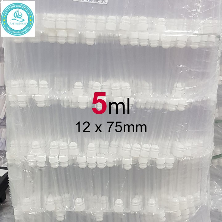 Ống nghiệm nhựa 5ml PS trắng trong có nắp 2 tầng không nhãn túi 1000 cái TTC