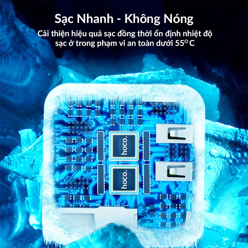 Củ Sạc Nhanh Hoco HK5 Tự Động Tắt Nguồn Khi Sạc Đầy Màn Hình Led Hiển Thị, 2 Cổng USB  2,4A Dùng Cho iPhone iPad Samsung