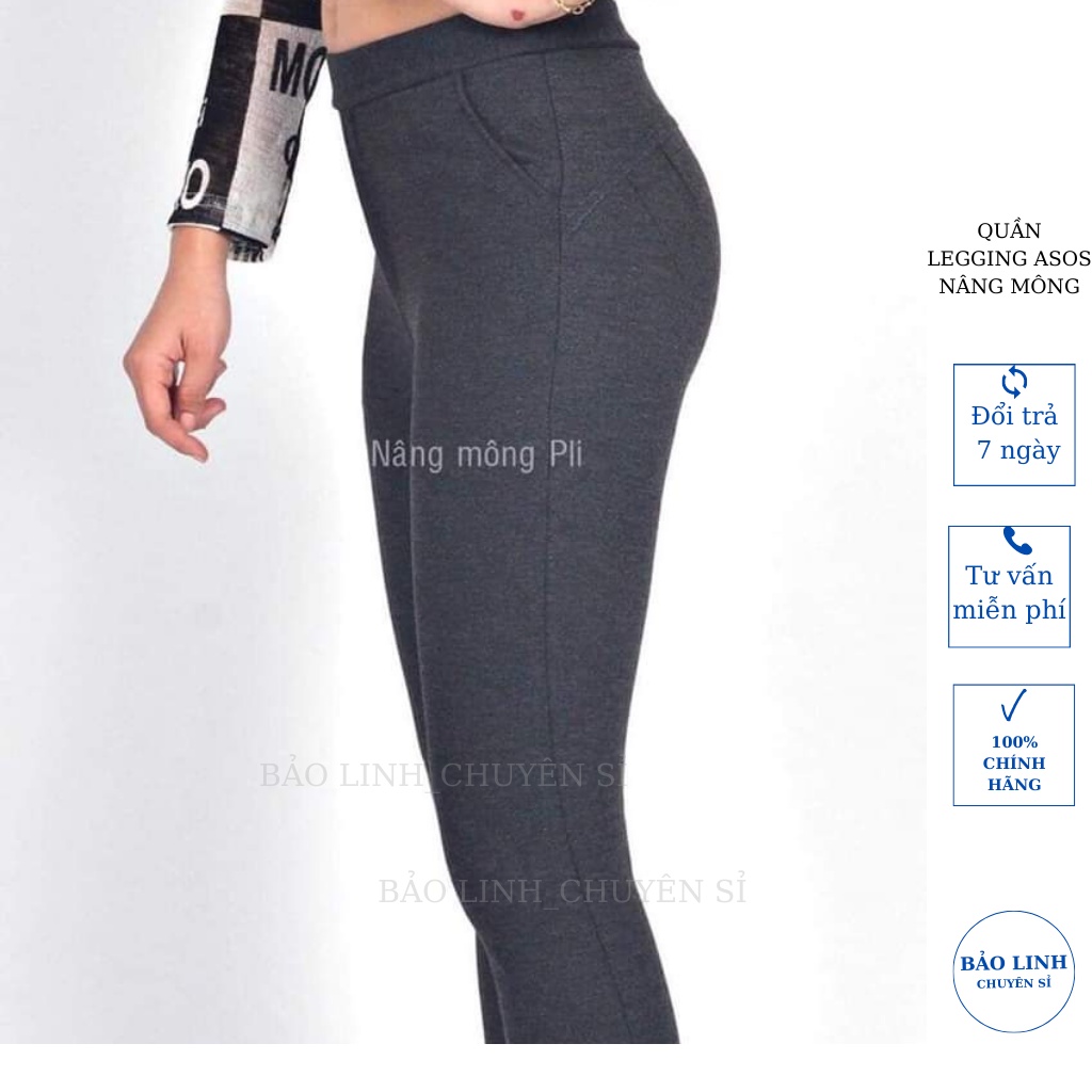 Quần legging asos nâng mông lưng cao thời trang nữ dài kèm túi zip chất liệu cotton