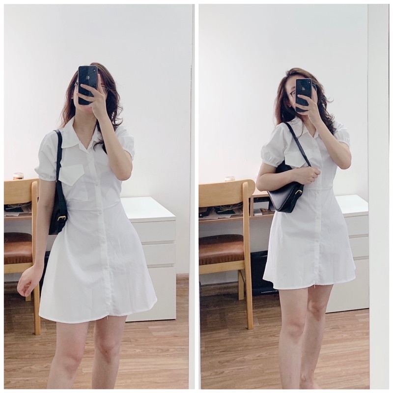 Váy trắng, váy/đầm sơ mi nữ trắng thắt eo sexy, dáng chữ A tay phồng hở lưng mùa hè mặc đi chơi, đi biển | BigBuy360 - bigbuy360.vn