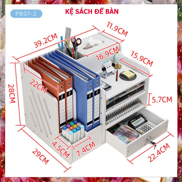Kệ sách mini và tài liệu để bàn Giá sách văn phòng chất liệu gỗ nhựa lắp ghép sang trọng tiện lợi Màu trắng