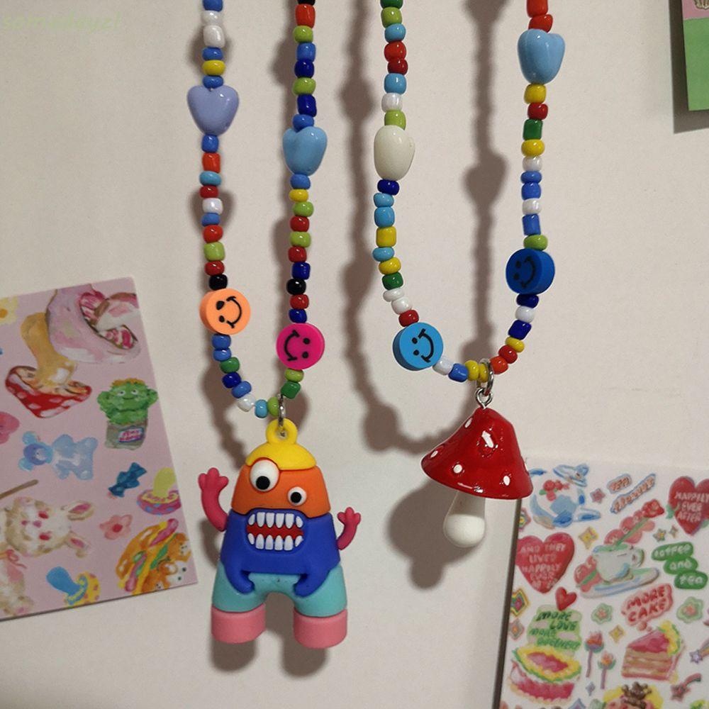 Vòng cổ xâu hạt bằng nhựa resin và silica gel màu cầu vồng phong cách Hàn Quốc dễ thương dành cho nữ