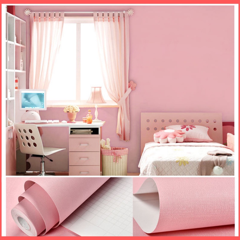 Giấy dán tường màu hồng phấn mặt nhám có keo sẵn khổ rộng 45cm, giấy decal dán tường màu hồng nhạt - Lala Mart