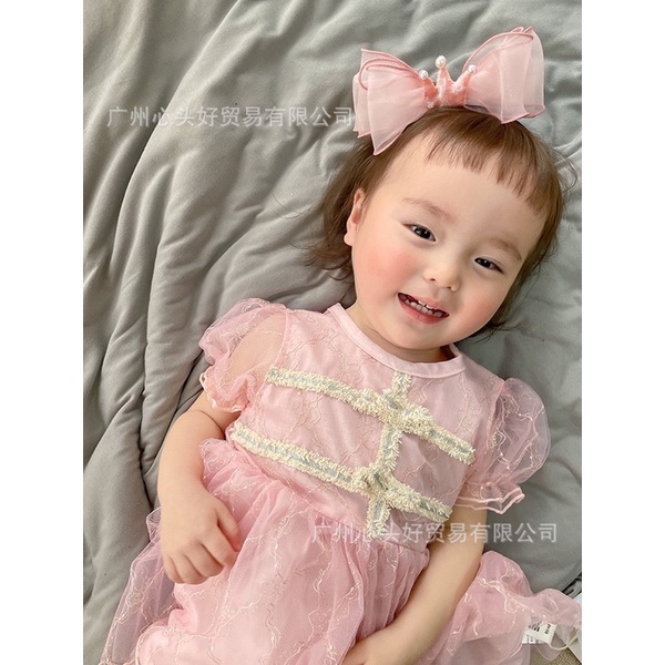 Băng đô/Kẹp tóc voan nơ tiểu thư đáng yêu phong cách Hàn Quốc cho bé