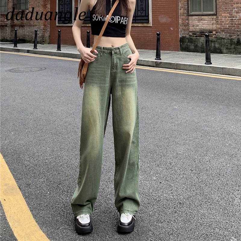 Quần jeans DaDuHey 2022 dễ phối đồ dáng rộng làm sờn màu ống rộng thời trang nữ